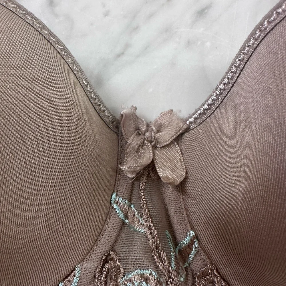 Simone Perele Andora 3D Spacer Molded Bra 34B Grey Taupe with Blue Embroidery - Picture 5 of 11